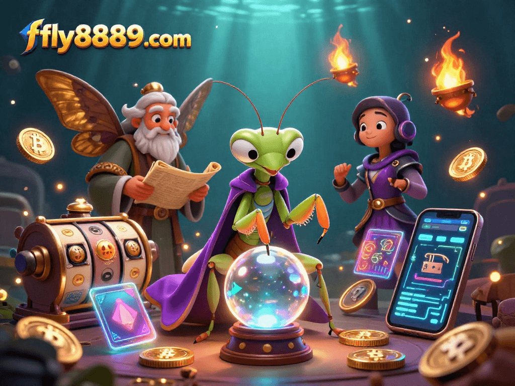 Engage in thrilling online slots at fly8889 com with captivating 3D characters and neon crypto elements.