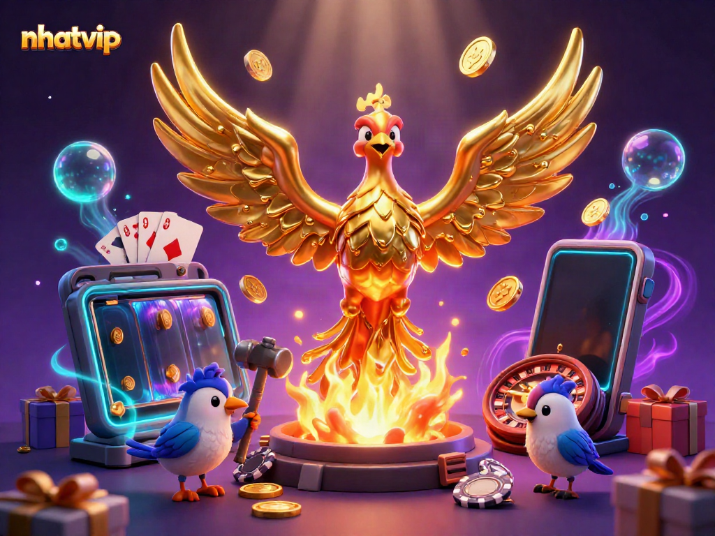 Experience thrilling gameplay with the nhatvip golden phoenix emerging from the forge amidst captivating casino elements.