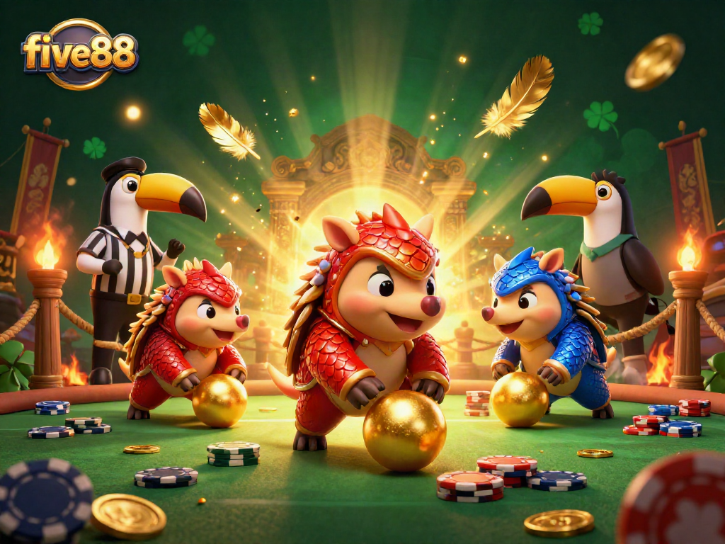 Experience vibrant five88 action live with rival pangolins in a dynamic casino scene.
