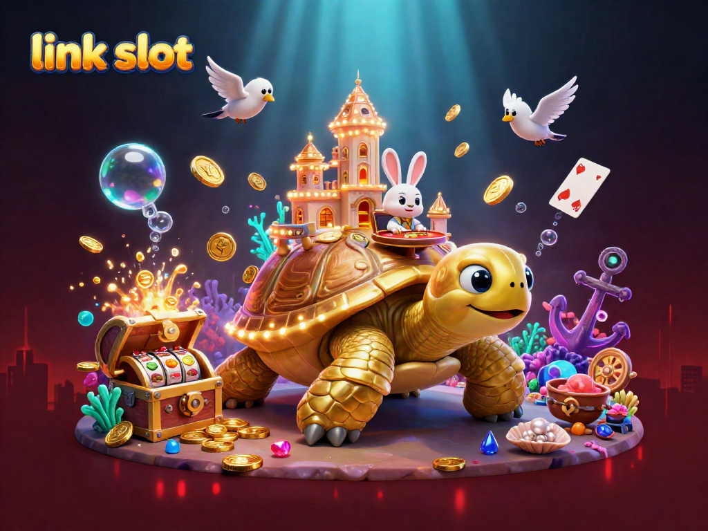 Experience thrilling wins with link slot games in a vibrant casino-themed underwater scene.