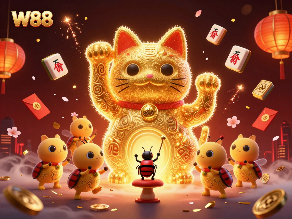 Engage with W88's thrilling online gambling experience featuring a vibrant 3D casino scene.