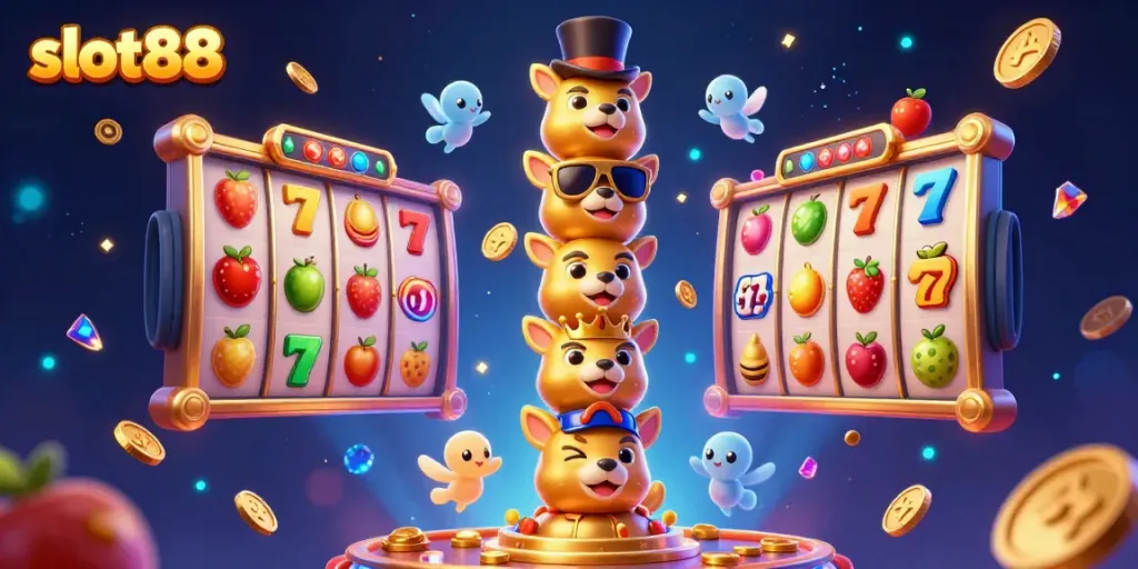Experience thrilling slots action with slot88 in an engaging 3D illustration of playful totem features and vibrant game elements.